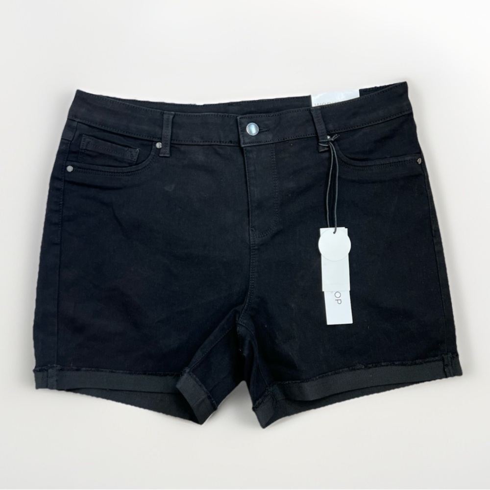 WORKSHOP Republic Jean Shorts Size 14 Black Modern Fit Cuffed Hem Casual Stretch